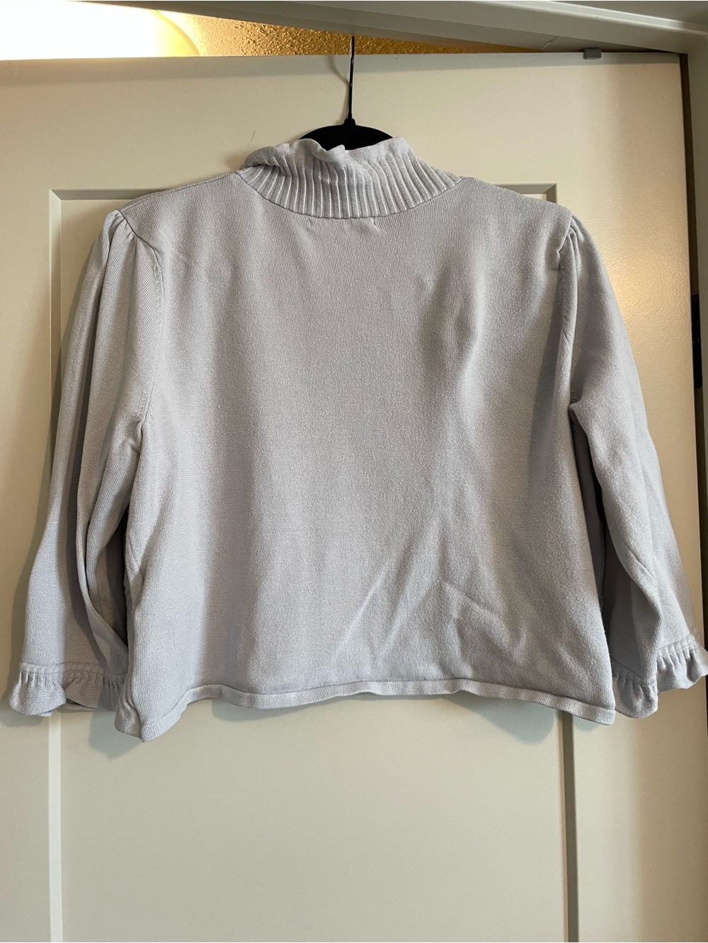 Addition Elle Light Gray Ruffle-Trim Open Front Cardigan - Picture 2 of 3